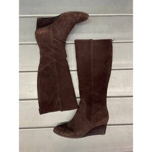 Jack Rogers Suede Riding Boots Womens 11 Brown Wedge‎ Knee High